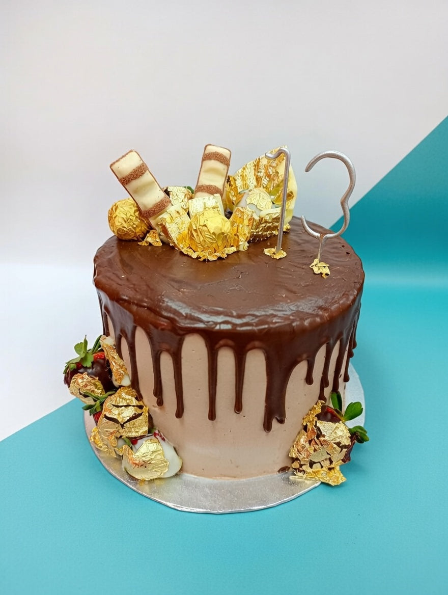 Golden Indulgence Chocolate Drip Birthday Cake