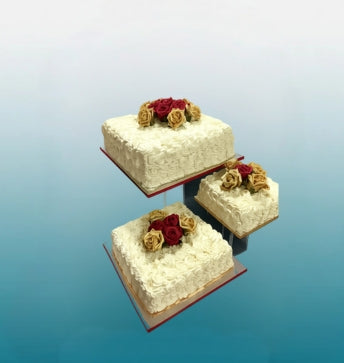 Royal Rosette Square Trio Cake Set | Luxury Wedding Cakes