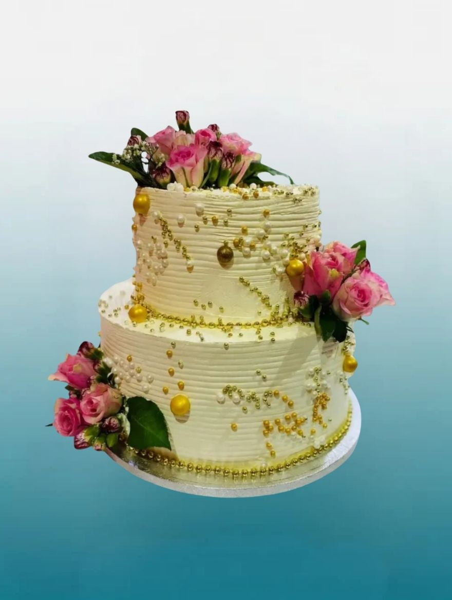 Bespoke 2-Tier Wedding Cake | Elegant Nikkah & Engagement Cake