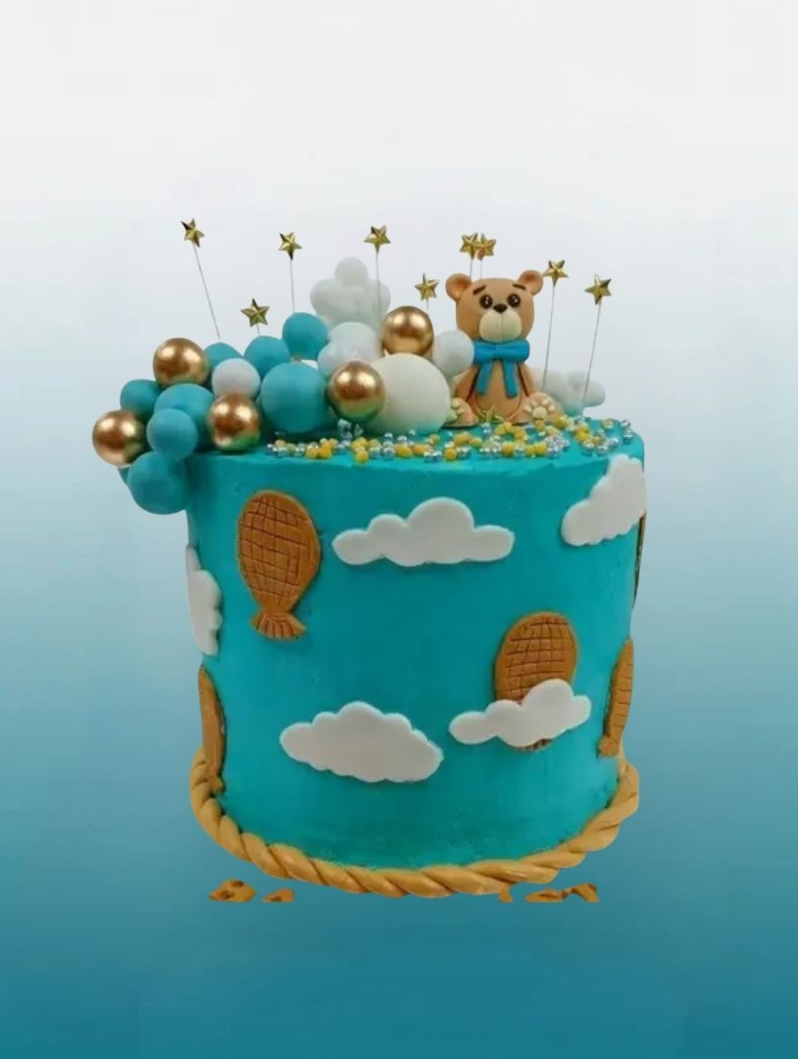 Teddy Bear with Cloud Cake | Personalised First Birthday Cake