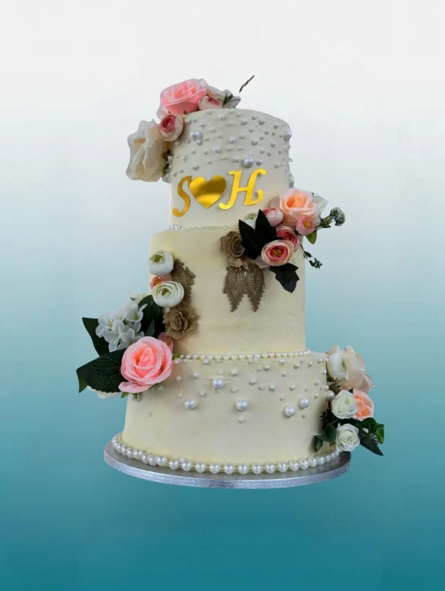 The Pearl Blush 3 Tier Wedding Cake | Luxury Wedding Cake