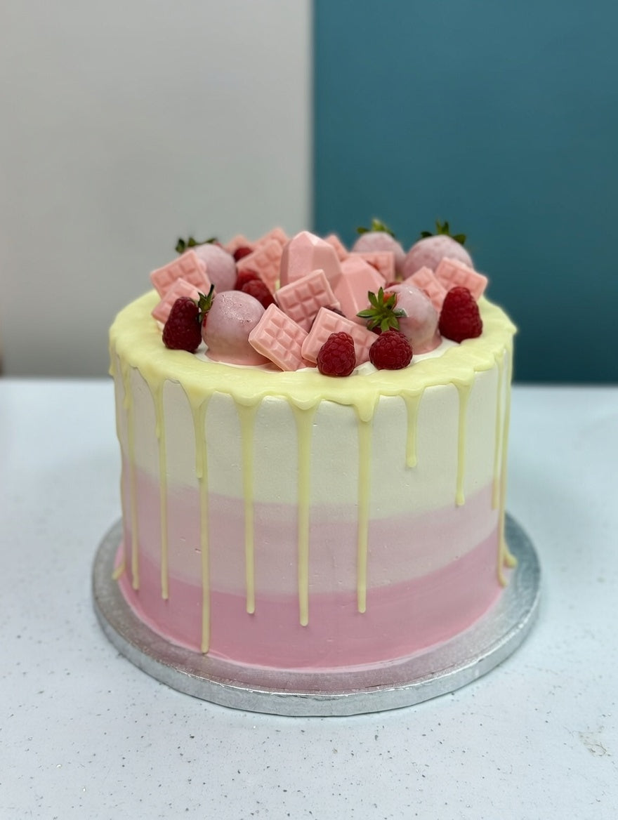 Loaded Strawberry and Berries Pink Ombré Cake