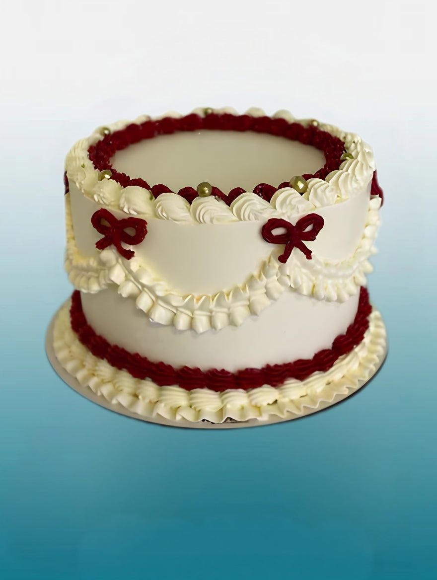 Crimson Bow Vintage Cream Cake