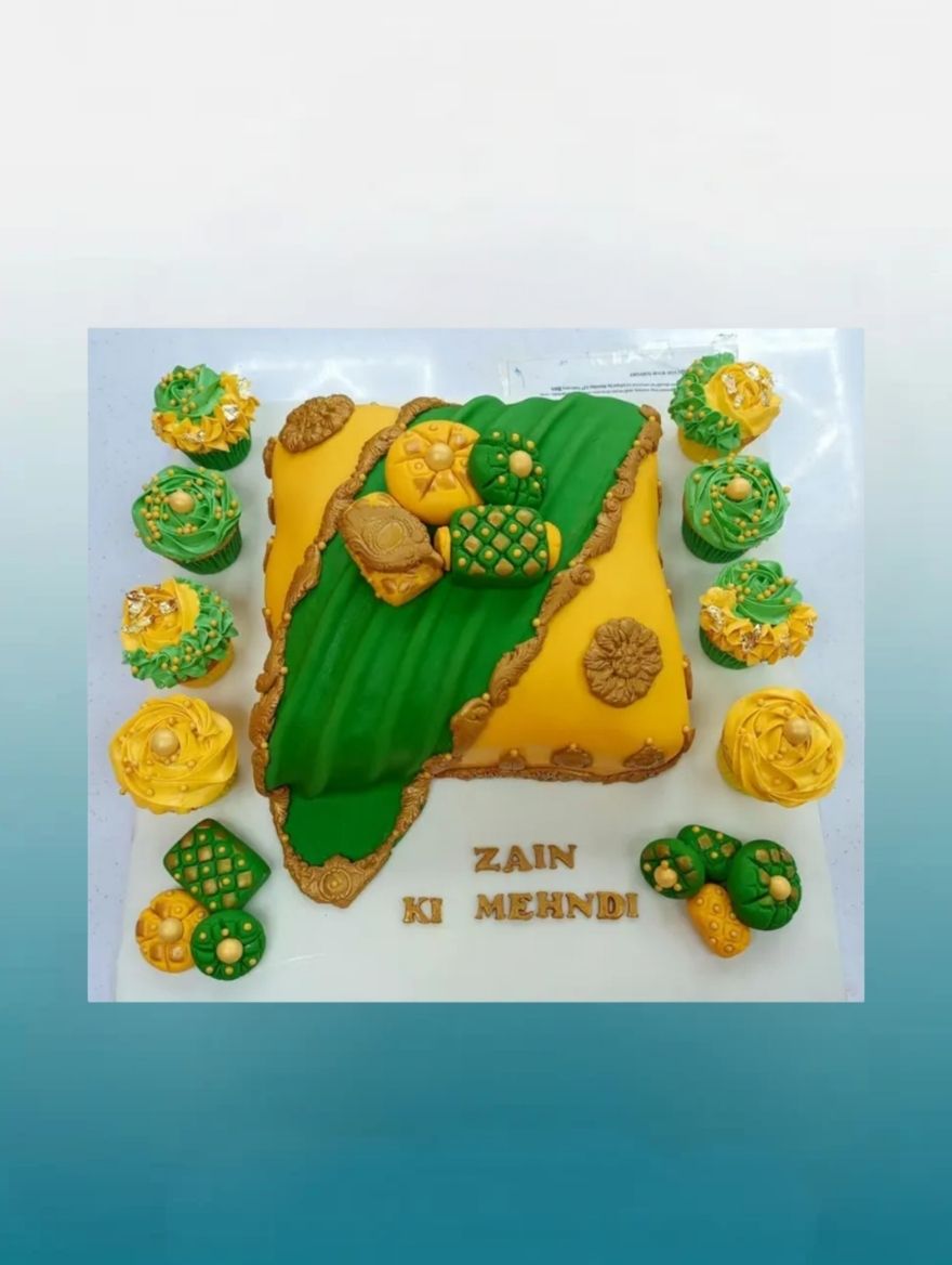Traditional Mehndi Ceremony Cake | Mehndi Cake with Cupcakes