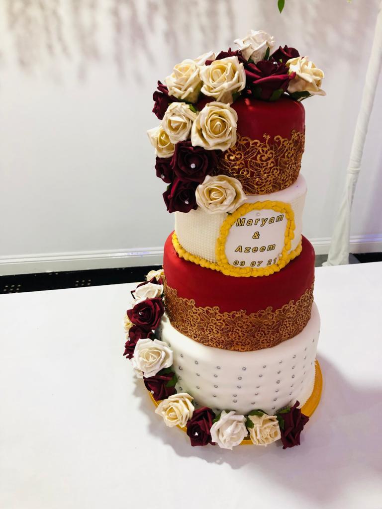Grand 4-Tier Red & White Celebration Wedding / Nikkah / Anniversary Cake