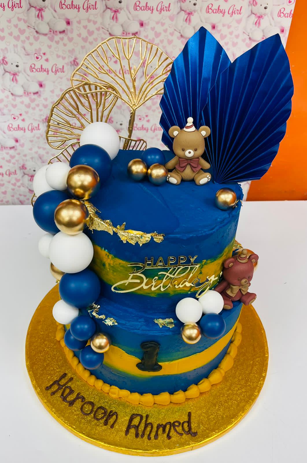 Royal Blue and Gold Celebration Cake