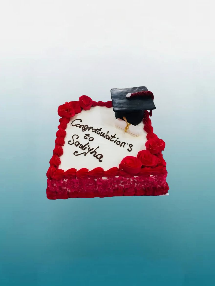 Rose Graduation Square Cake | Personalised Graduation Celebration Cake