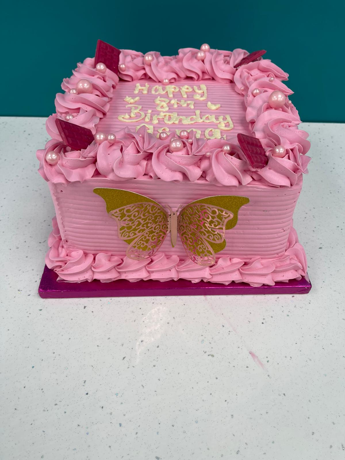 The Pink Butterfly Dream Square Cake