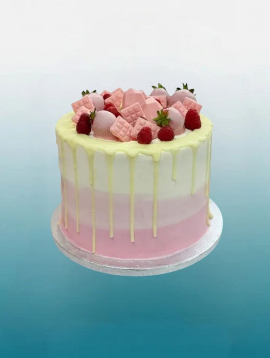 Loaded Strawberry and Berries Pink Ombré Tall Cake