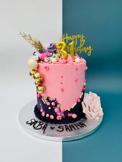 Midnight Rose & Gold Celebration Cake (Tall Cake)