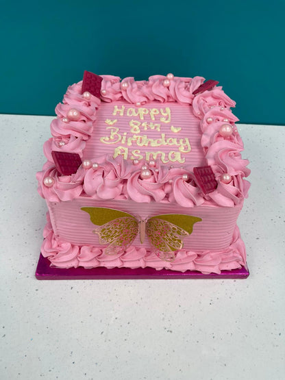The Pink Butterfly Dream Square Cake