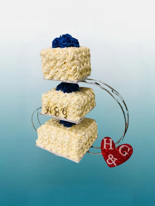 Three Tier Blue Blossom Wedding Cake