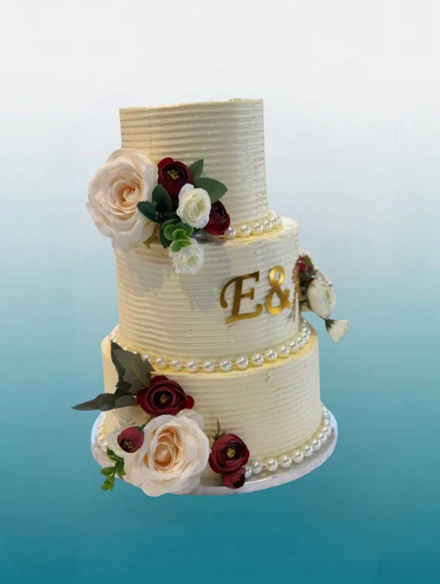 Ruby Rose Elegance Wedding Cake | Luxury Two Tier Wedding Cake