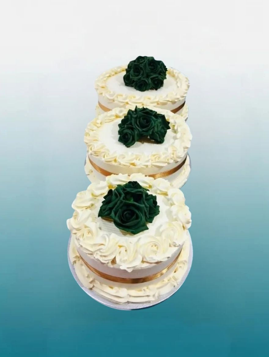 Rose & Gold Ribbon Wedding Cake | Elegant Celebration Cake