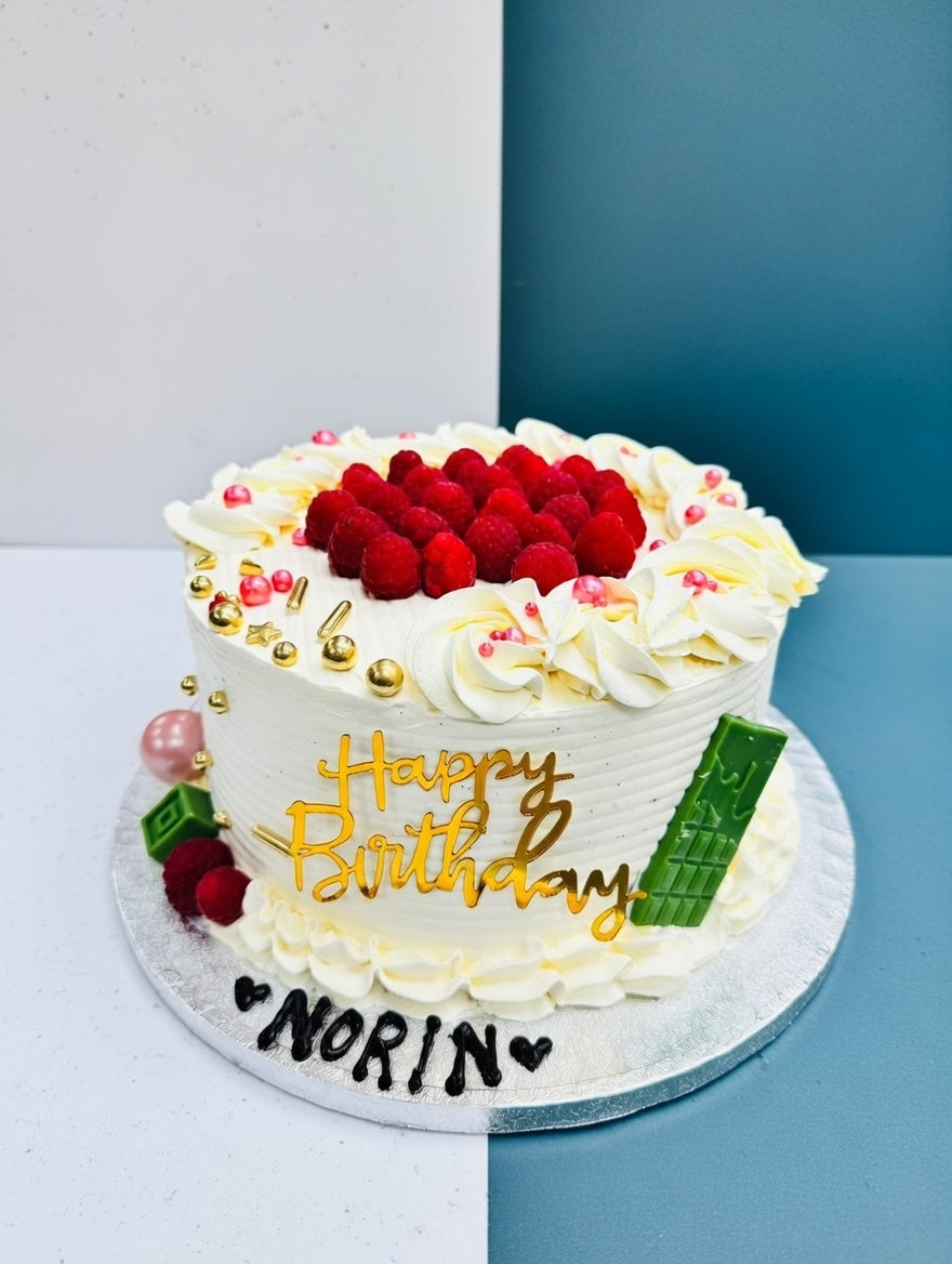 Raspberry & Gold Elegance Birthday Cake – CAKE CORNER