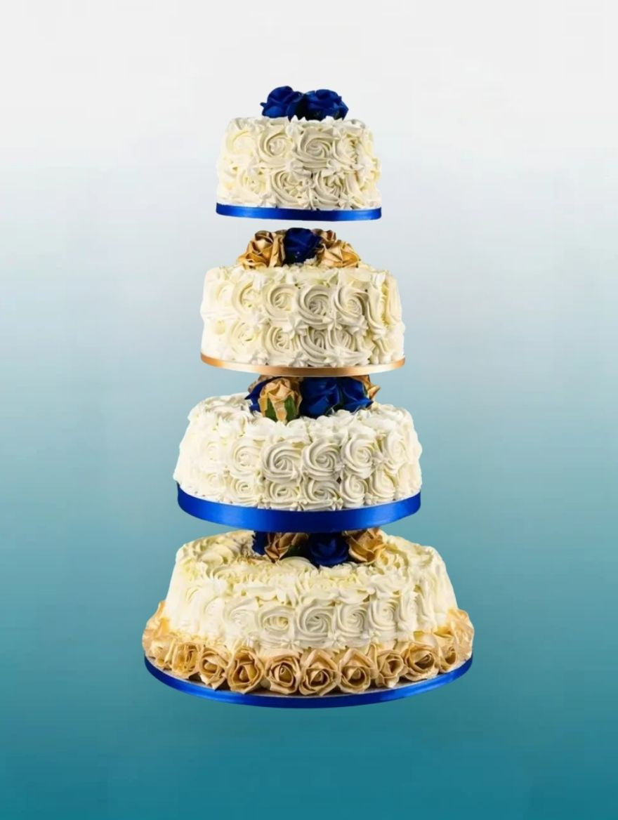 Royal Wedding Cake | Sapphire & Gold Four Tier Wedding Cake