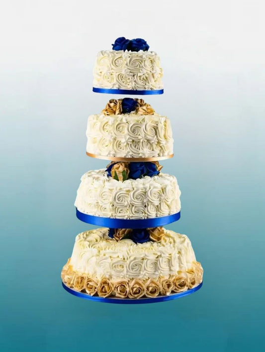 Royal Wedding Cake | Sapphire & Gold Four Tier Wedding Cake