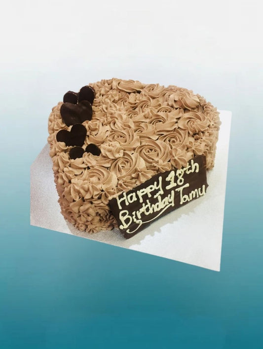 Chocolate Rose Birthday Heart Cake | Personalised Heart Cake