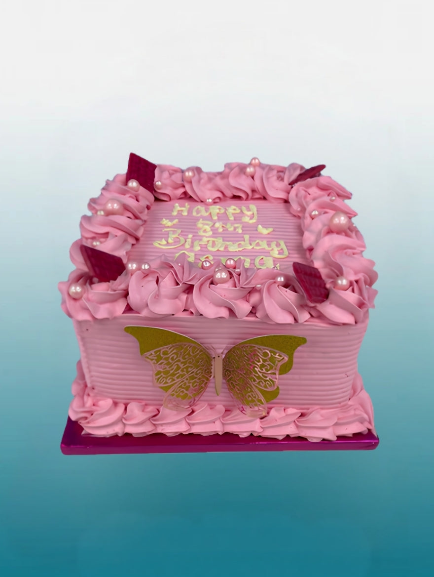 The Pink Butterfly Dream Square Cake