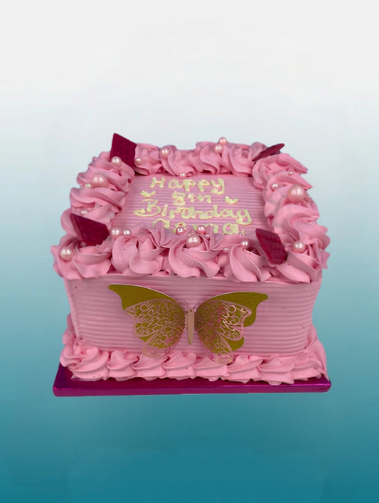 The Pink Butterfly Dream Square Cake