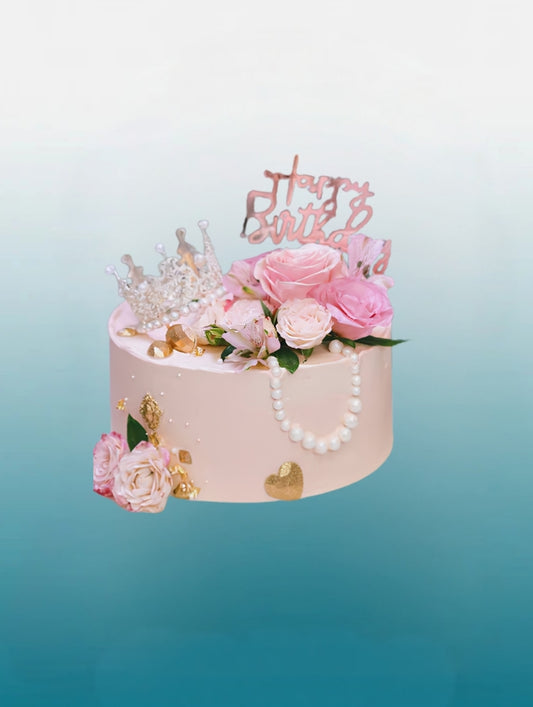 Royal Blush Tiara Cake | Elegant Pink Birthday Cake