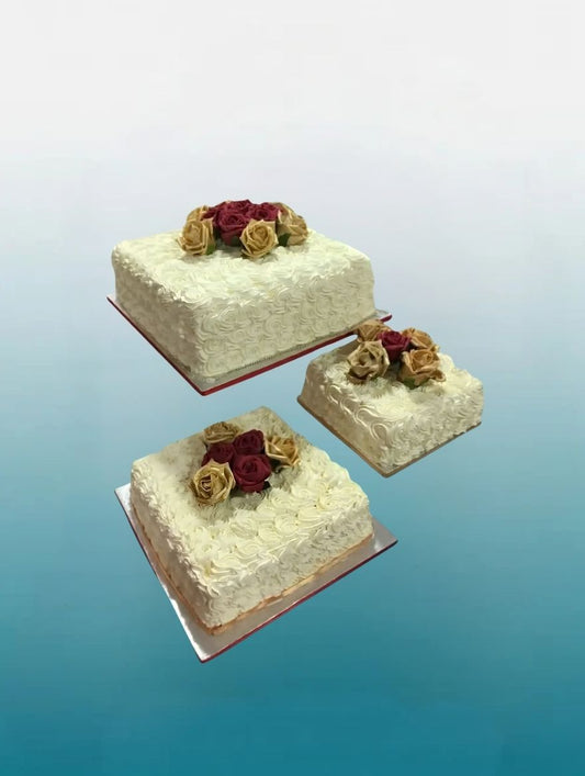 Royal Rosette Square Trio Cake Set | Luxury Wedding Cakes