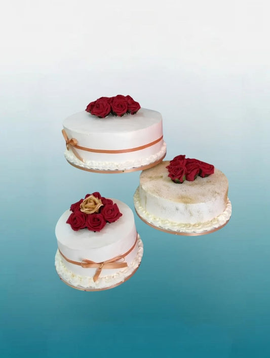 Crimson Rose & Gold Trio Cake Set | Wedding Celebration Cakes