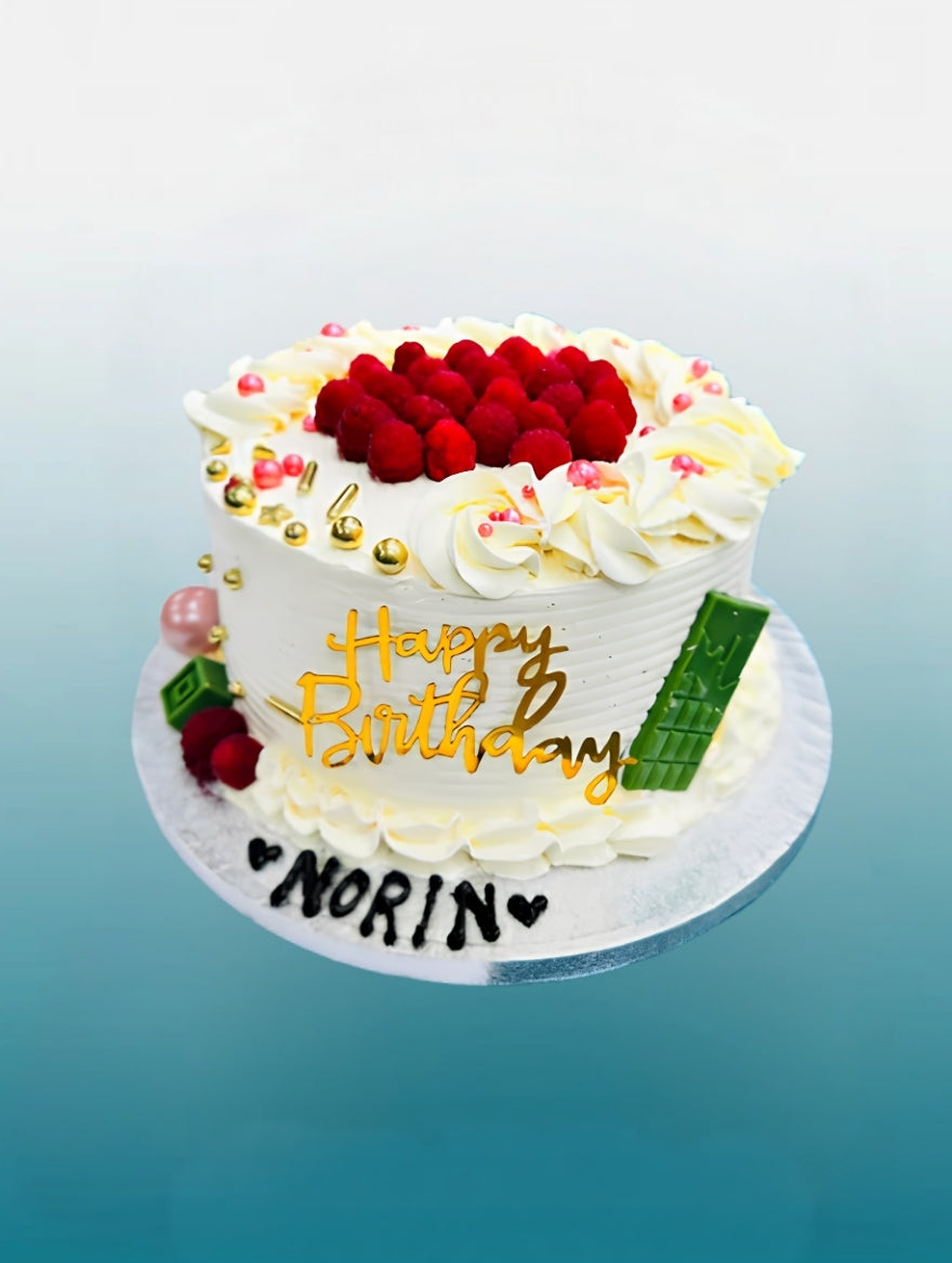 Raspberry & Gold Elegance Birthday Cake