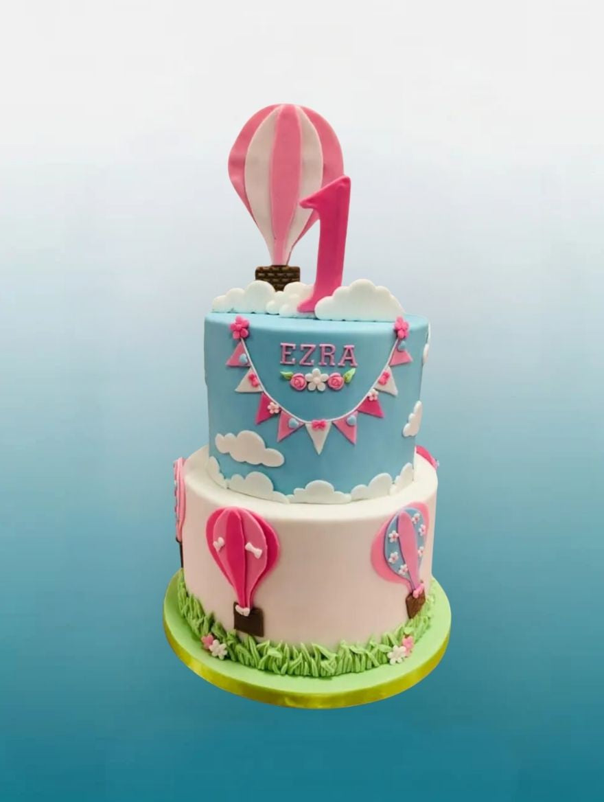 Hot Air Balloon Cake | Personalised Two Tier Birthday Cake