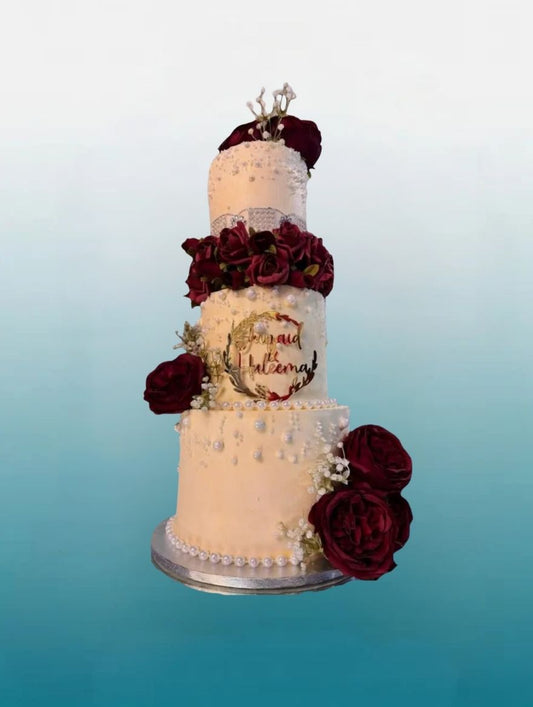 Custom Flowers Wedding Cake | Pink & Purple Floral Tier Cake
