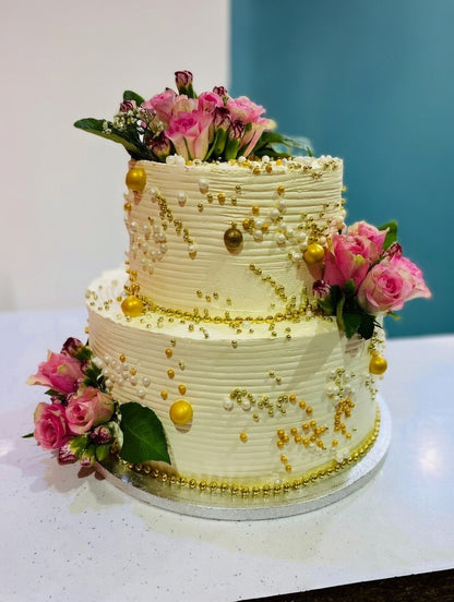 Elegant Two-Tier Celebration / Wedding / Nikkah / Engagement Cake