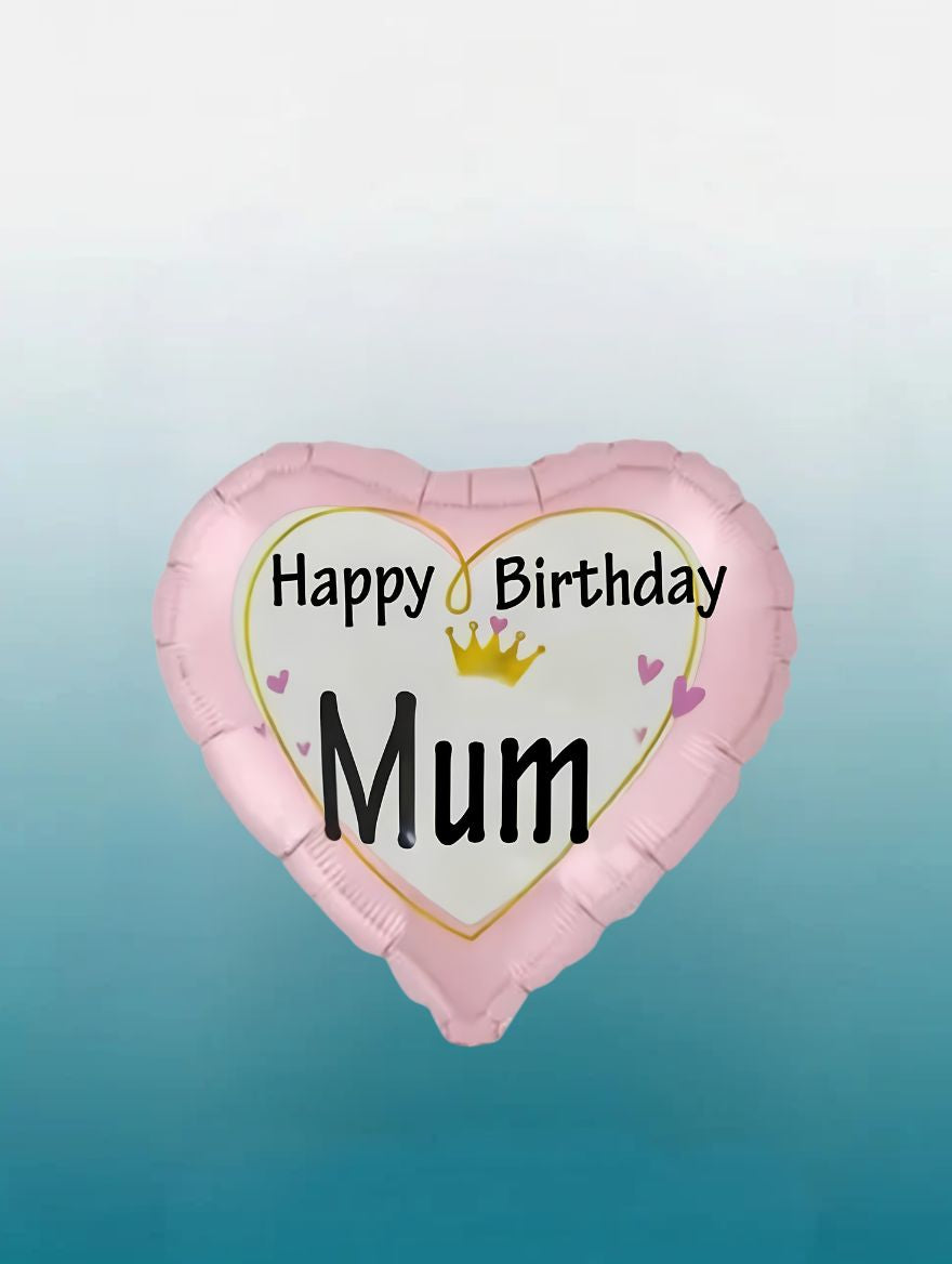 18" Happy Birthday Mum Balloon | Heart Foil Birthday Balloon