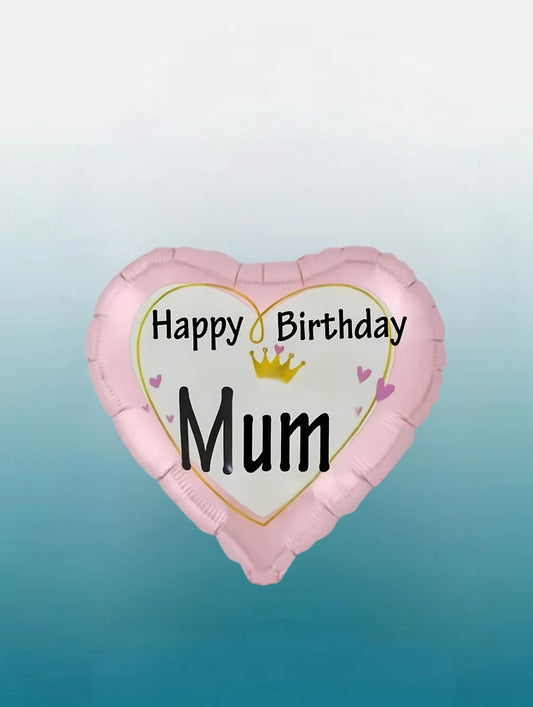 18" Happy Birthday Mum Balloon | Heart Foil Birthday Balloon