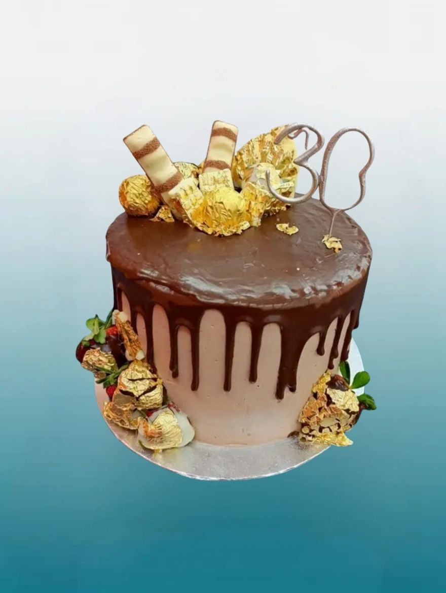Golden Indulgence Chocolate Drip Birthday Cake | Luxury (Tall) Cake