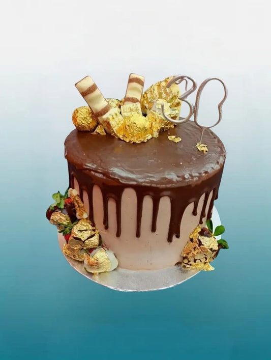 Golden Indulgence Chocolate Drip Birthday Cake | Luxury (Tall) Cake