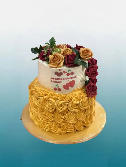 Heritage Round Mehndi Cake | Traditional Mayo & Wedding Cake
