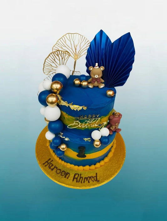 Royal Blue and Gold Celebration Cake