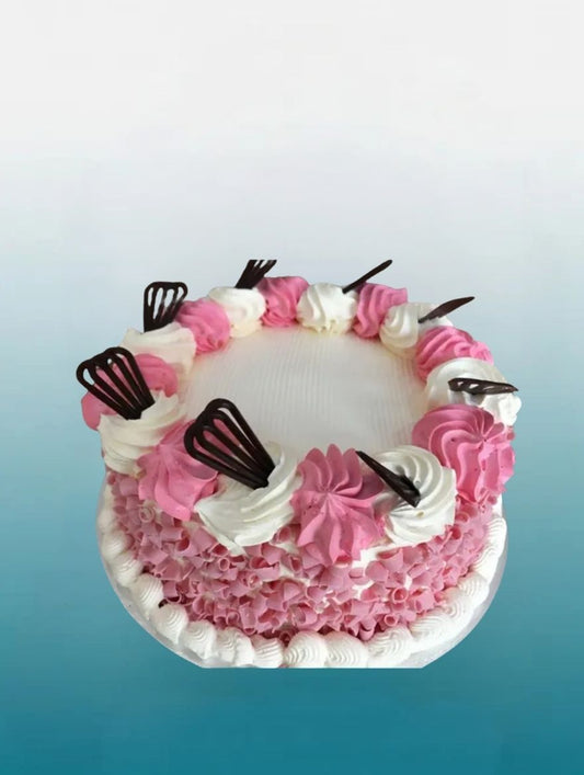 Pink and White Cake with Choco Leaves | Personalised Celebration Cake