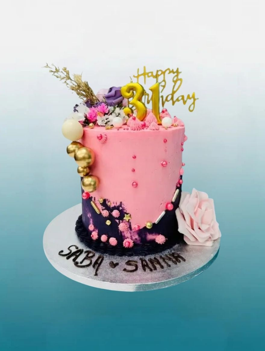 Midnight Rose & Gold Celebration Cake (Tall Cake)