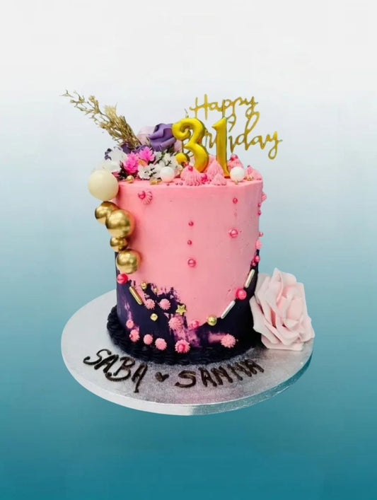 Midnight Rose & Gold Celebration Cake (Tall Cake)