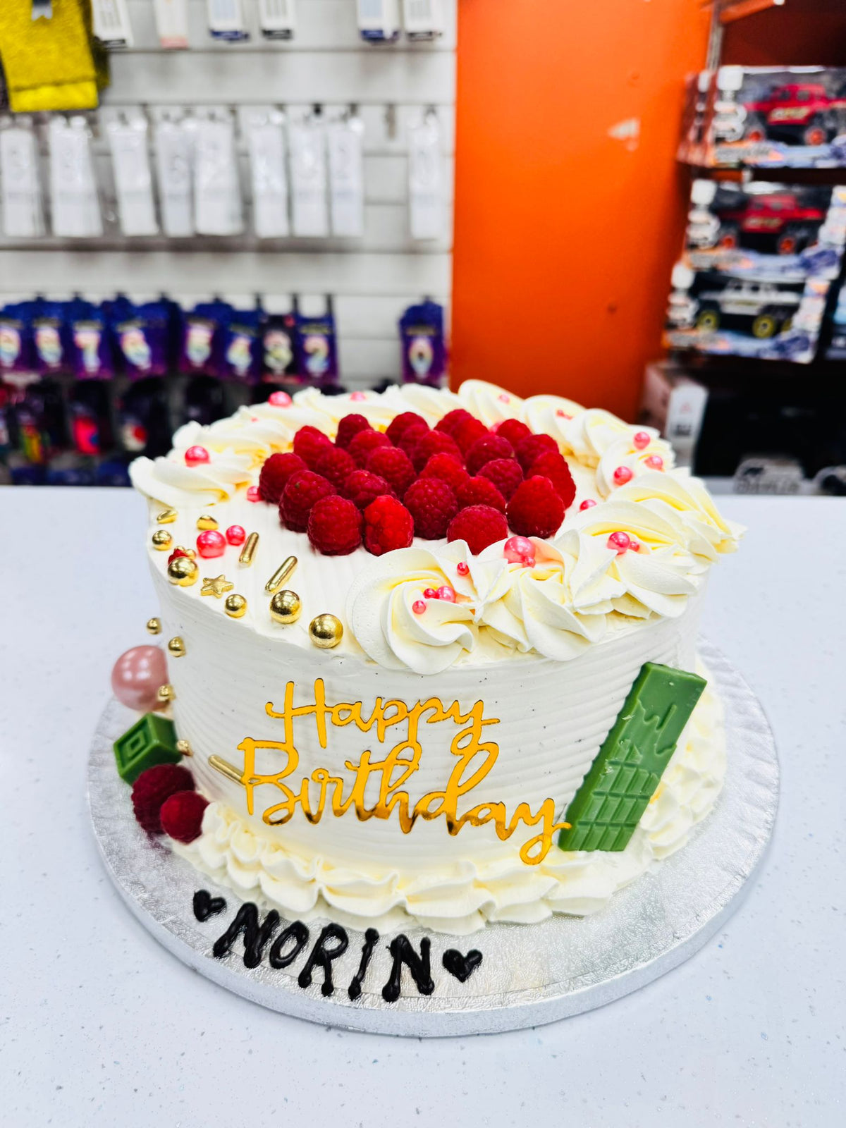 Raspberry & Gold Elegance Birthday Cake – CAKE CORNER
