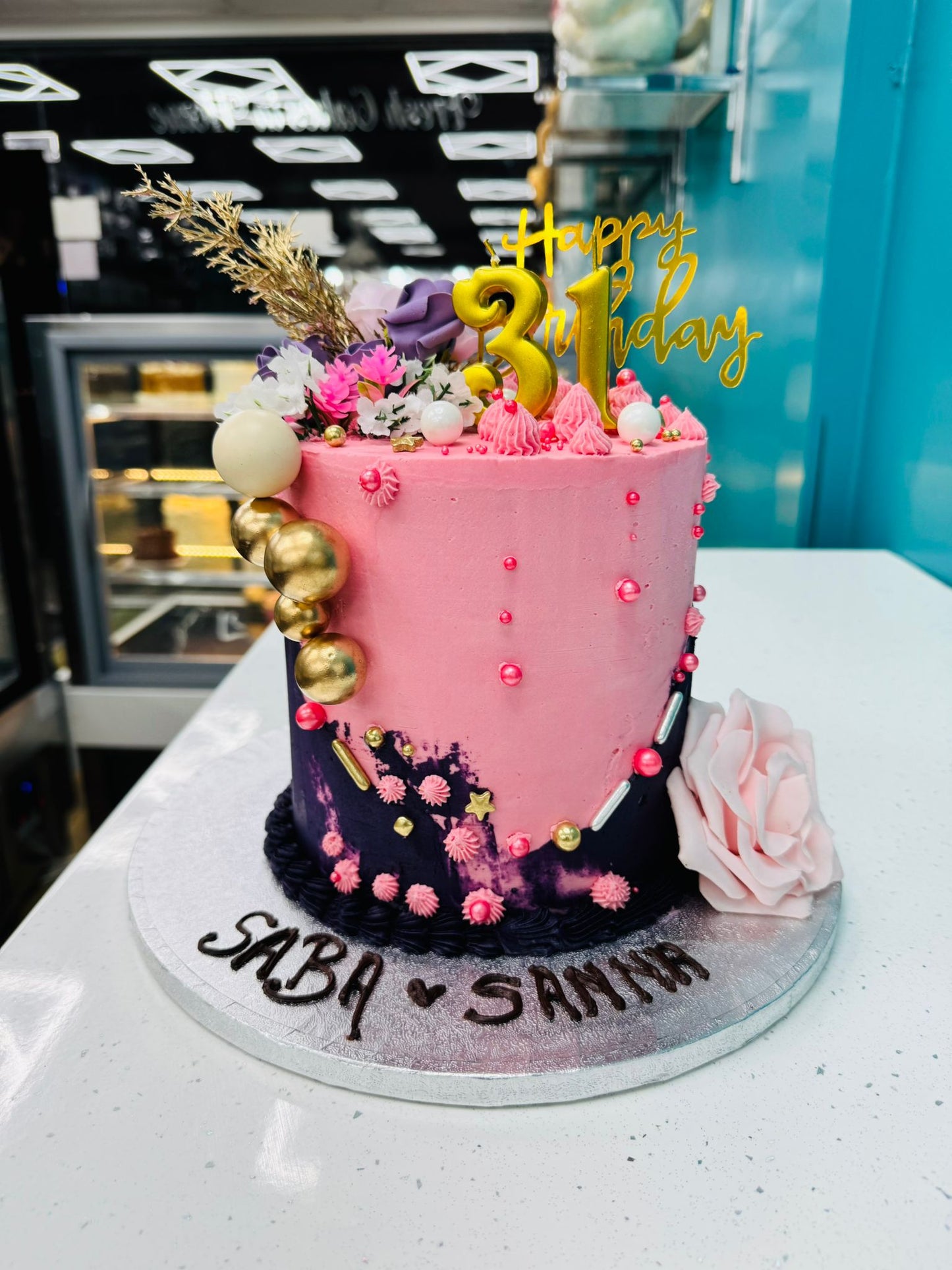 Midnight Rose & Gold Celebration Cake (Tall Cake)