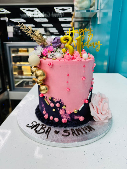 Midnight Rose & Gold Celebration Cake (Tall Cake)