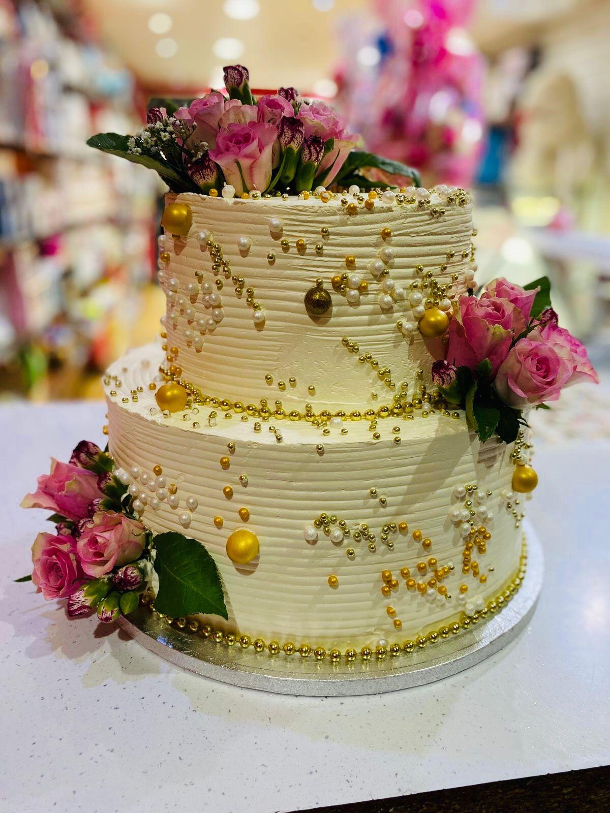 Elegant Two-Tier Celebration / Wedding / Nikkah / Engagement Cake