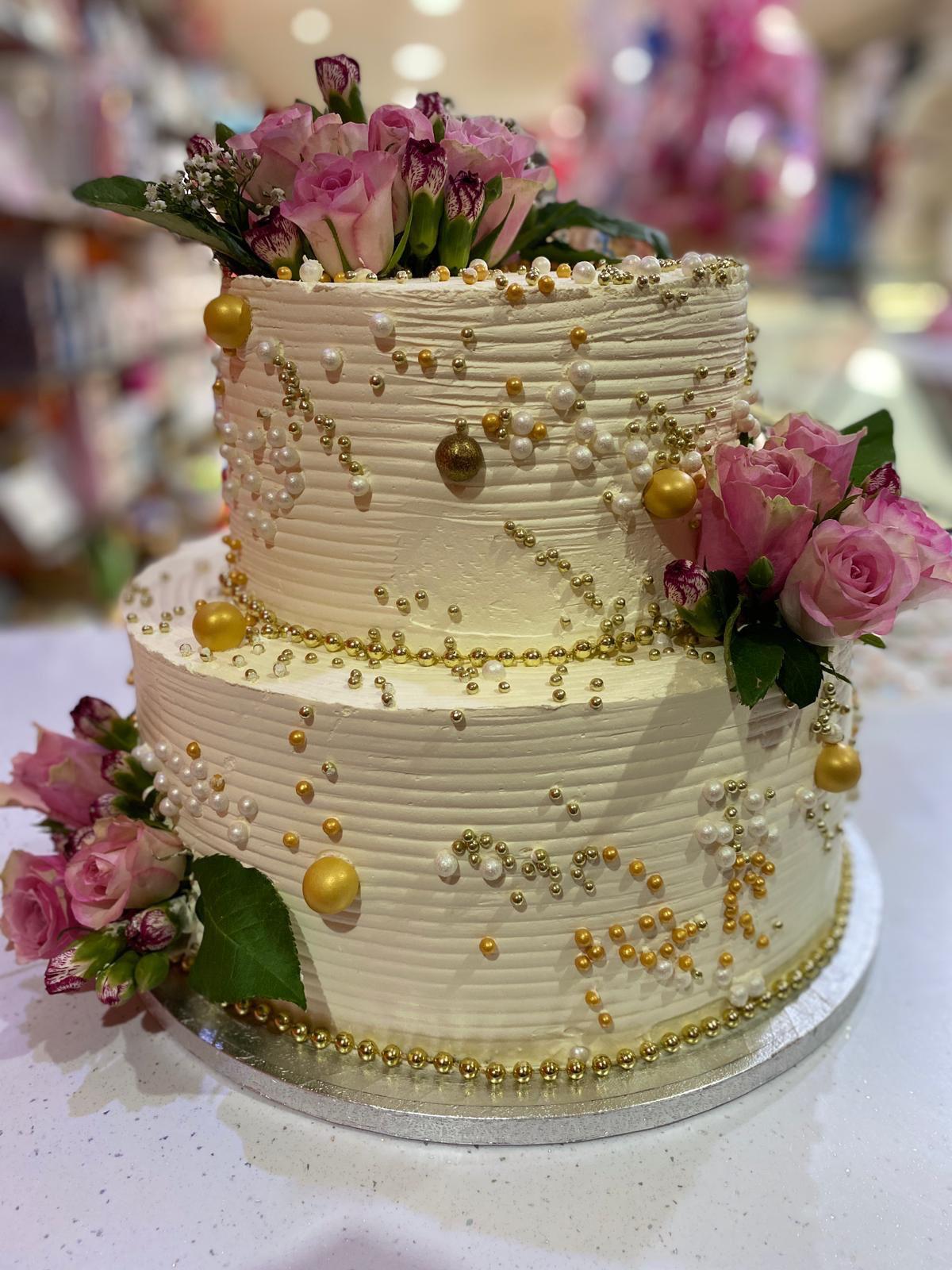 Elegant Two-Tier Celebration / Wedding / Nikkah / Engagement Cake