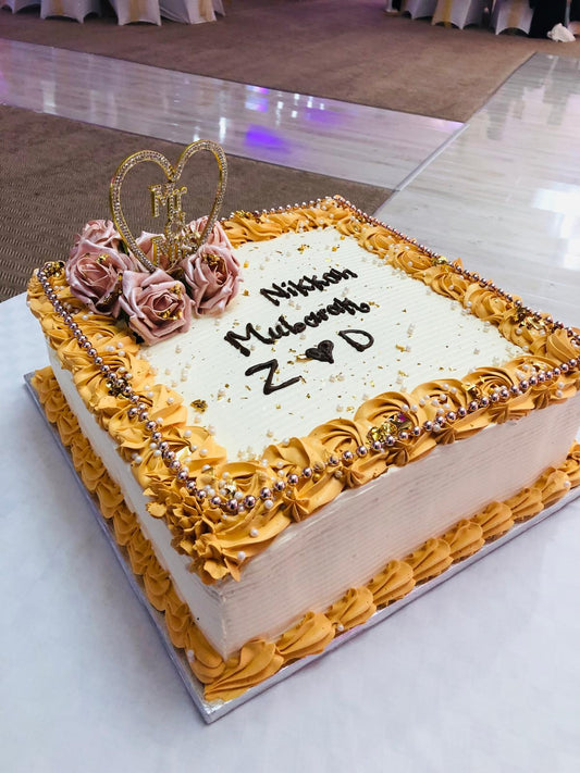 Elegant Square Nikah / Engagement Celebration Cake