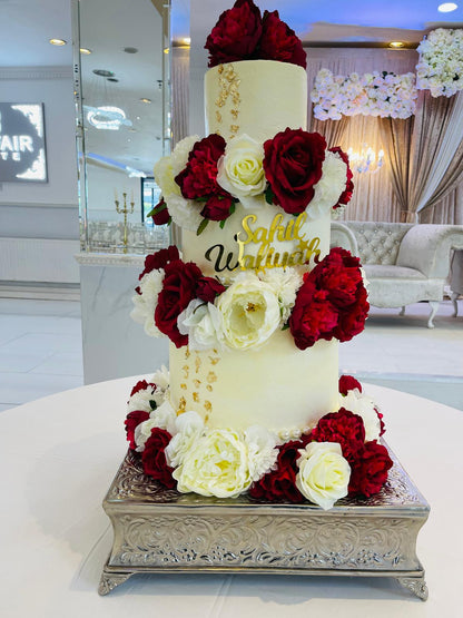 3-Tier Celebration Wedding Cake With Red Roses ( Colour Customise)