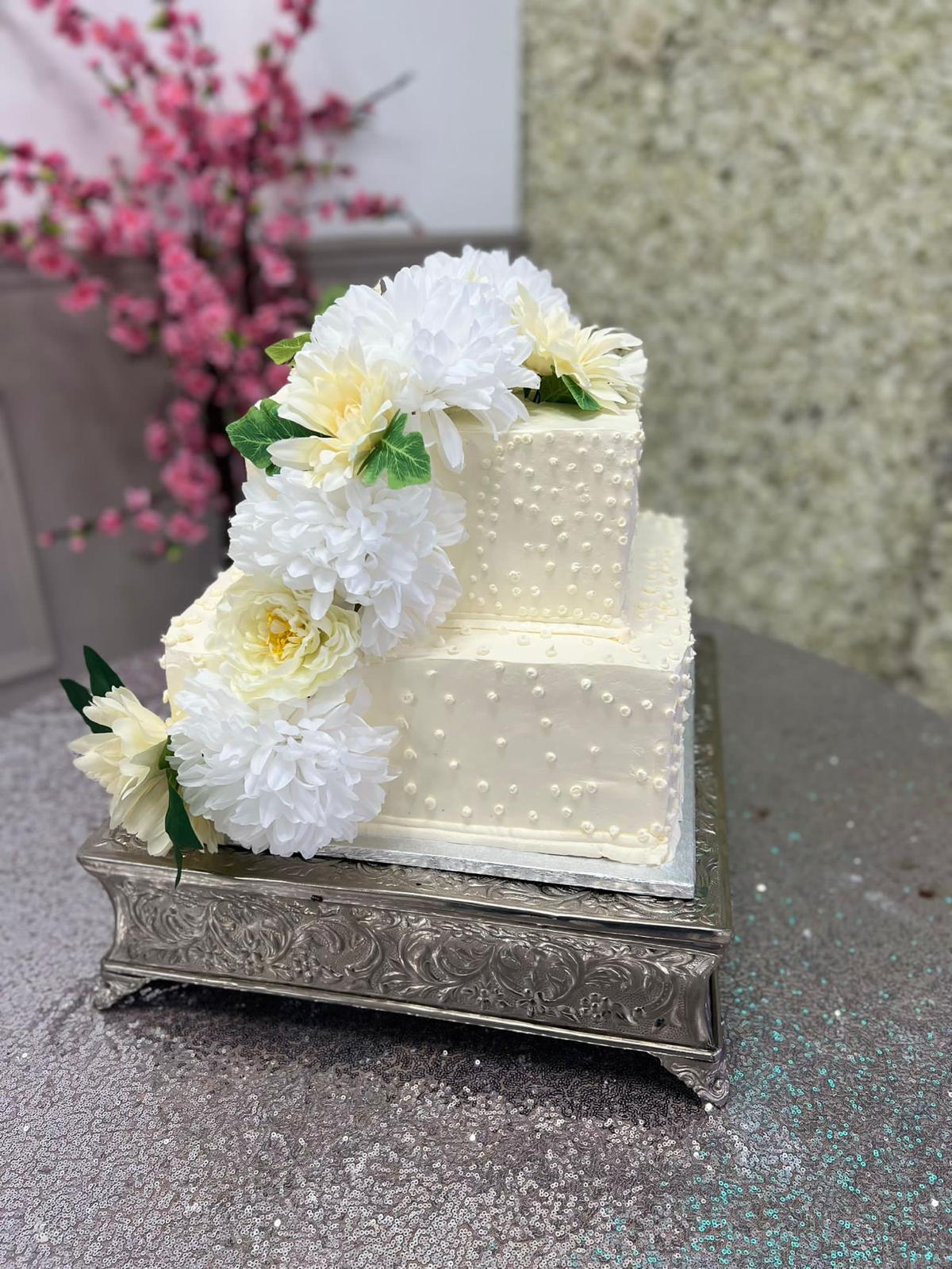 White Blossom Cascade 2 Tier Wedding Cake