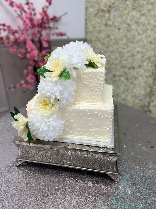 White Blossom Cascade 2 Tier Wedding Cake