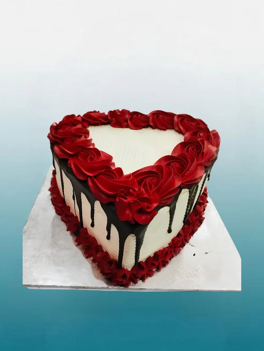 Red Drip Heart Shape Cake | Romantic Chocolate Heart Cake